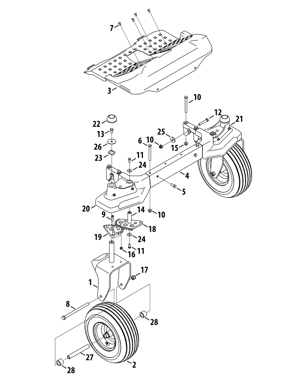 Front Axle Diagram and Parts List for RZT-S42 (17AF2BDS010-17WF2BDS010-17WF2BDS056-17WF2BDS210)(2012) Cub Cadet Lawn Tractor